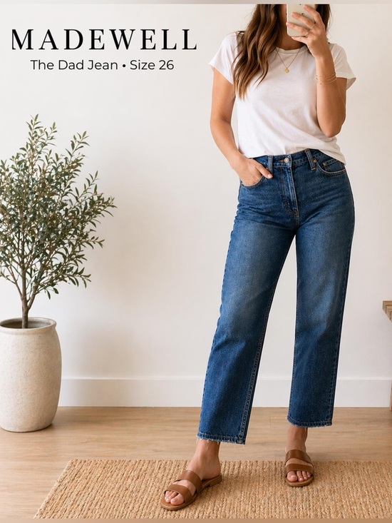 Madewell Denim - Madewell The Dad Jean Size 26 High Rise Straight Leg Vintage Wash Denim Jeans